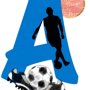2 alfabetos de futebol/futebol em azul e vermelho com botas e bola pintadas à mão. Design de sublimação ou impressão. 52 arquivos PNG neste pacote