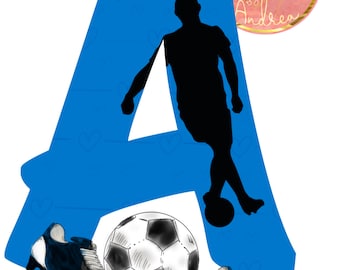 Football Alphabet PNG Bundle: Hand-Painted Blue & Red (52 Files)