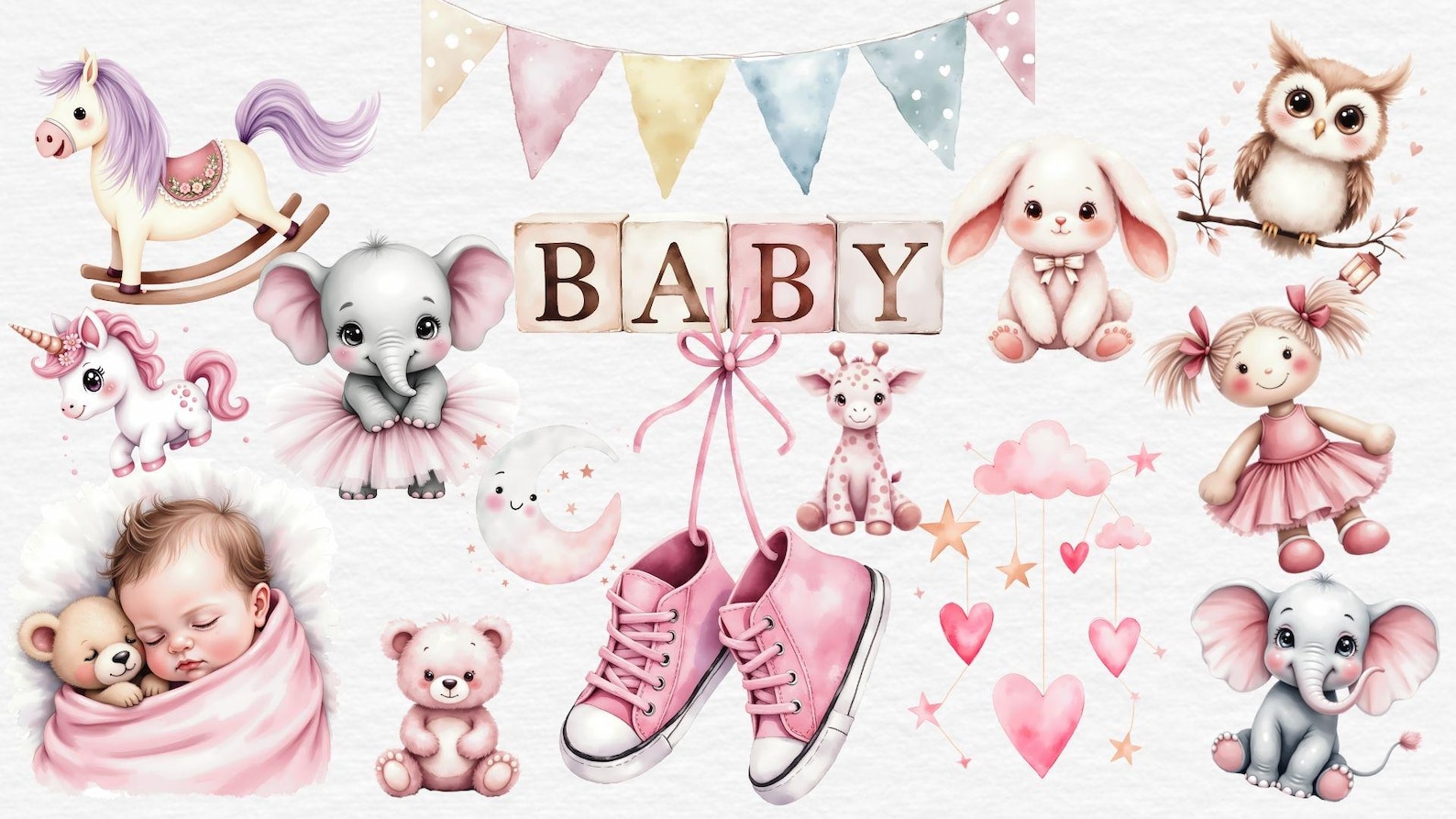 Baby Girl Clipart Bundle 15 Pngs Cute Newborn Sleeping Baby ...