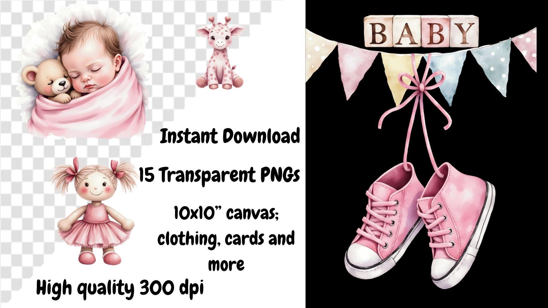 Baby Girl Clipart Bundle 15 Pngs Cute Newborn Sleeping Baby ...