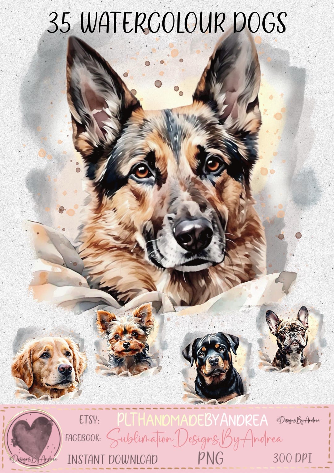 Watercolor Dog Breeds PNG Clipart: Sublimation Design (digital Download ...