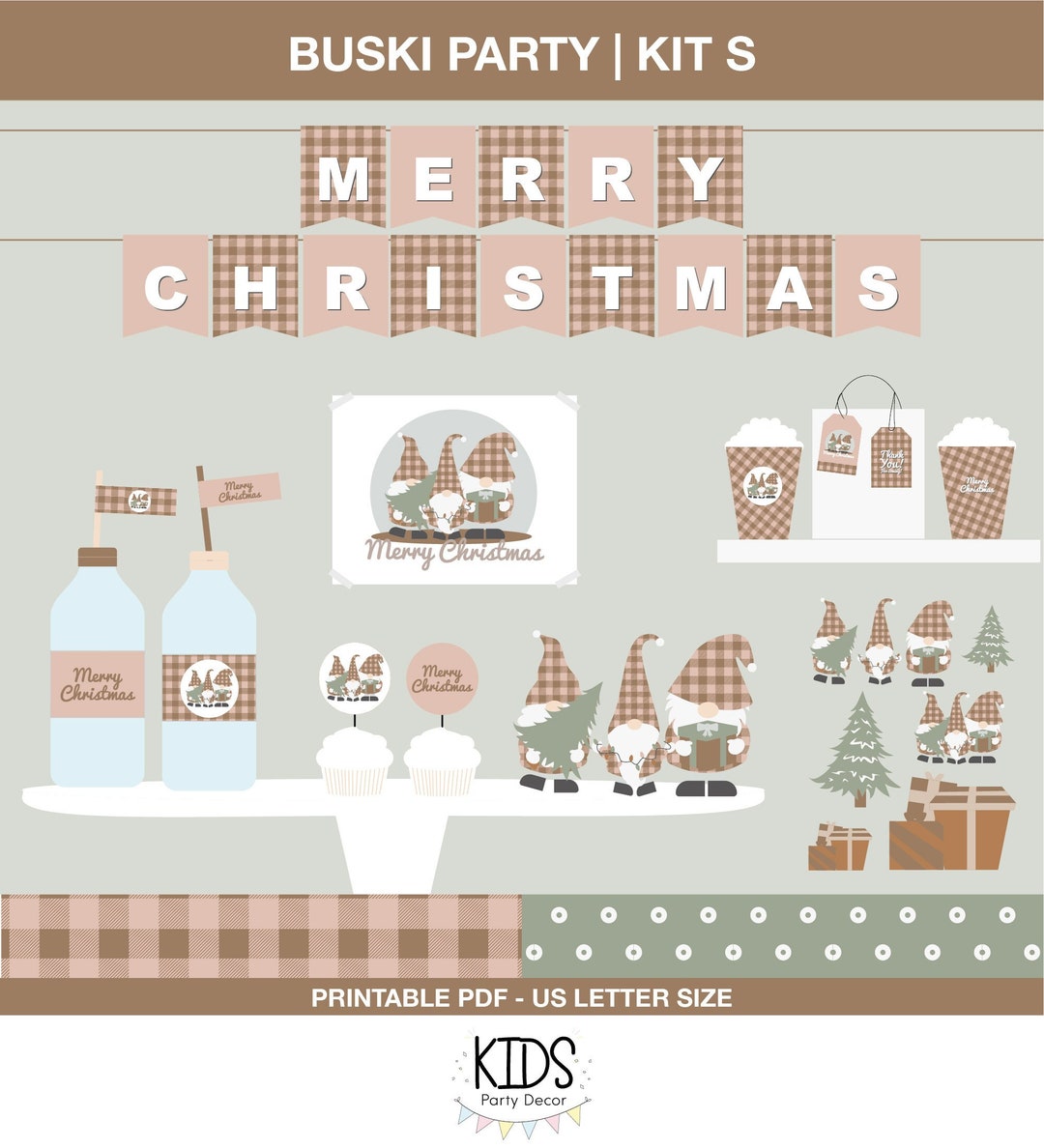 Gnome Christmas Party Decorations Vintage Christmas Printable Etsy