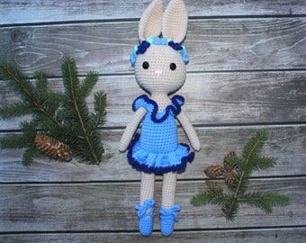 Charlotte the blue ballet bunny handmade large crochet bunny baby doll amigurumi 45 cm/ baby toy gift/ stuffed animal/ hand crocheted