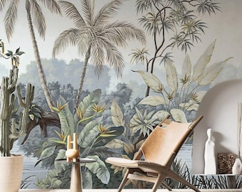 Tropical wallpaper Jungles wall mural Peel and stick removable accent wall
