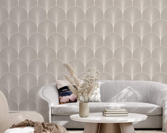 Tapeta w stylu art déco, samoprzylepna, usuwalna lub tradycyjna tapeta teksturowana w neutralnym beżu