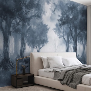 Foggy forest wallpaper mural Misty forest landscape Removable peel and stick or Traditional non woven accent mural