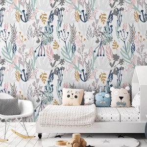 Nursery wallpaper Peel and stick self adhesive or Traditional floral wallpaper Kids baby girl room