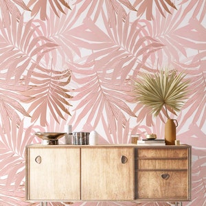 Tapete Palm Blätter Schälen und Aufkleben entfernbare oder Traditionelle Tapete Blush Pink tropical Tapete benutzerdefinierte Farbe und Größe