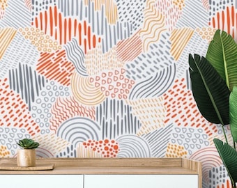 Abstract wallpaper minimalist lines Peel and stick removable or Traditional accent colorful wallpaper