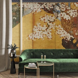 Vintage Japanese wall mural Peel and stick removable or Traditional accent wallpaper