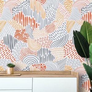 Abstract wallpaper minimalist lines Peel and stick removable or Traditional accent colorful wallpaper