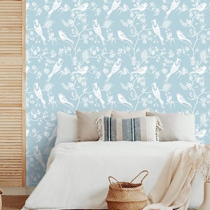 Tapete Vögel blau weiß Schälen und aufkleben abnehmbar oder Traditionelle Akzent Vintage Tapete
