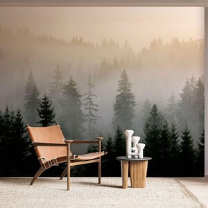 Foggy forest wall mural Peel and stick or Traditional landscape wallpaper mural accent wall