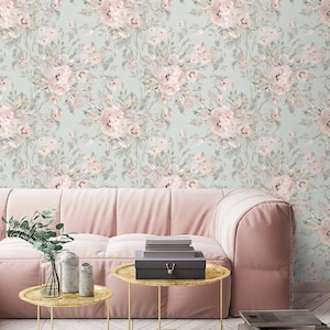 Vintage floral wallpaper Peel and stick self adhesive or Traditional wallpaper pastel flowers