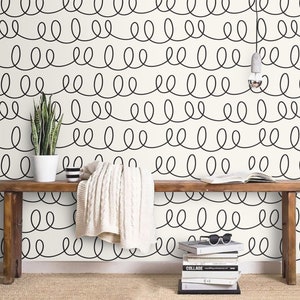 Neutral wallpaper minimalist strokes Peel and stick removable or Traditional accent wallpaper