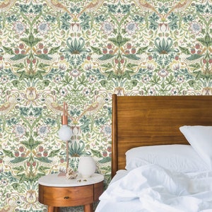 Vintage Tapete mit Vögel Abziehen und aufkleben entfernbare Tapete Blumen und Blätter