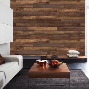 Wallpaper wood Peel and stick removable or Traditional wallpaper Recycled wood imitation accent wall