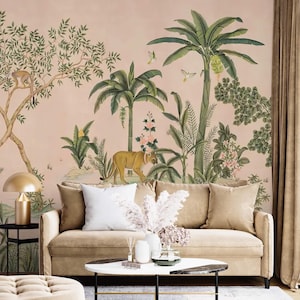 Carta da parati murale giungla, animali selvatici, carta da parati tropicale, stacca e attacca, murale decorativo rimovibile