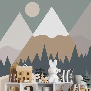 Carta da parati murale per bambini con montagne / Carta da parati per bambini / Adesivo da parete grande rimovibile stacca e attacca