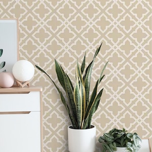Neutral wallpaper minimalist Peel and stick or Traditional wallpaper geometric Moroccan tile style