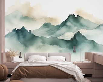 Smaragdgrüne neblige Berge Wandbild