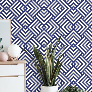 Geometrische blaue Tapete Abziehen und aufkleben moderne Tapete Abnehmbare oder traditionelle strukturierte Akzenttapete