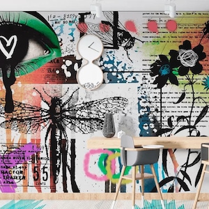 Murale colorato con graffiti Carta da parati funky street art per adolescenti