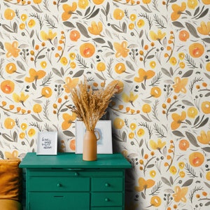 Wildflowers wallpaper floral delicate vintage flowers removable Peel and stick or Traditional wallpaper