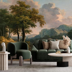 Vintage landscape wallpaper, Scenic wall mural, removable peel and stick wallpaper