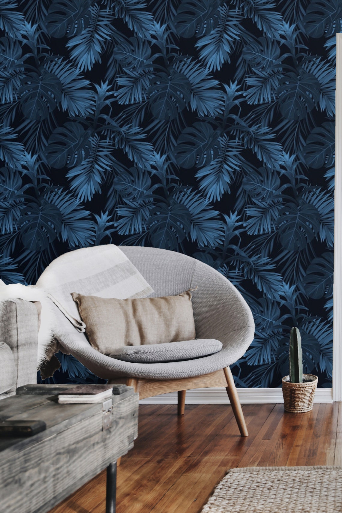Tropical Wallpaper Dark Leaves Peel and Stick Wallpaper | Etsy