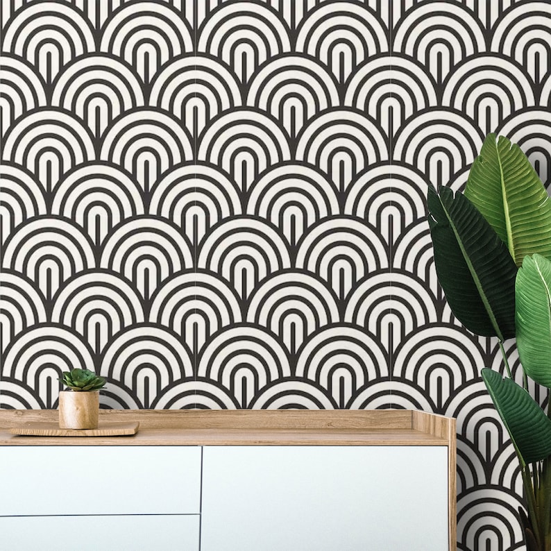 Peel and stick Art Deco Wallpaper Geometric Removable | Etsy