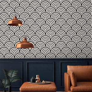 Art-Deco-Tapete-Fans Schälen und aufkleben geometrische abnehmbare oder traditionelle Tapete Schwarz und Weiß