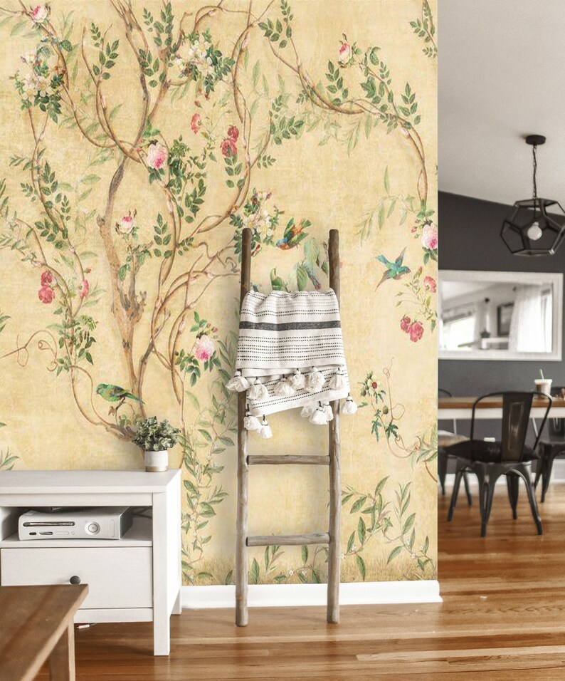 Chinoiserie Wallpaper Mural Peel and Stick Birds Tree Wall | Etsy