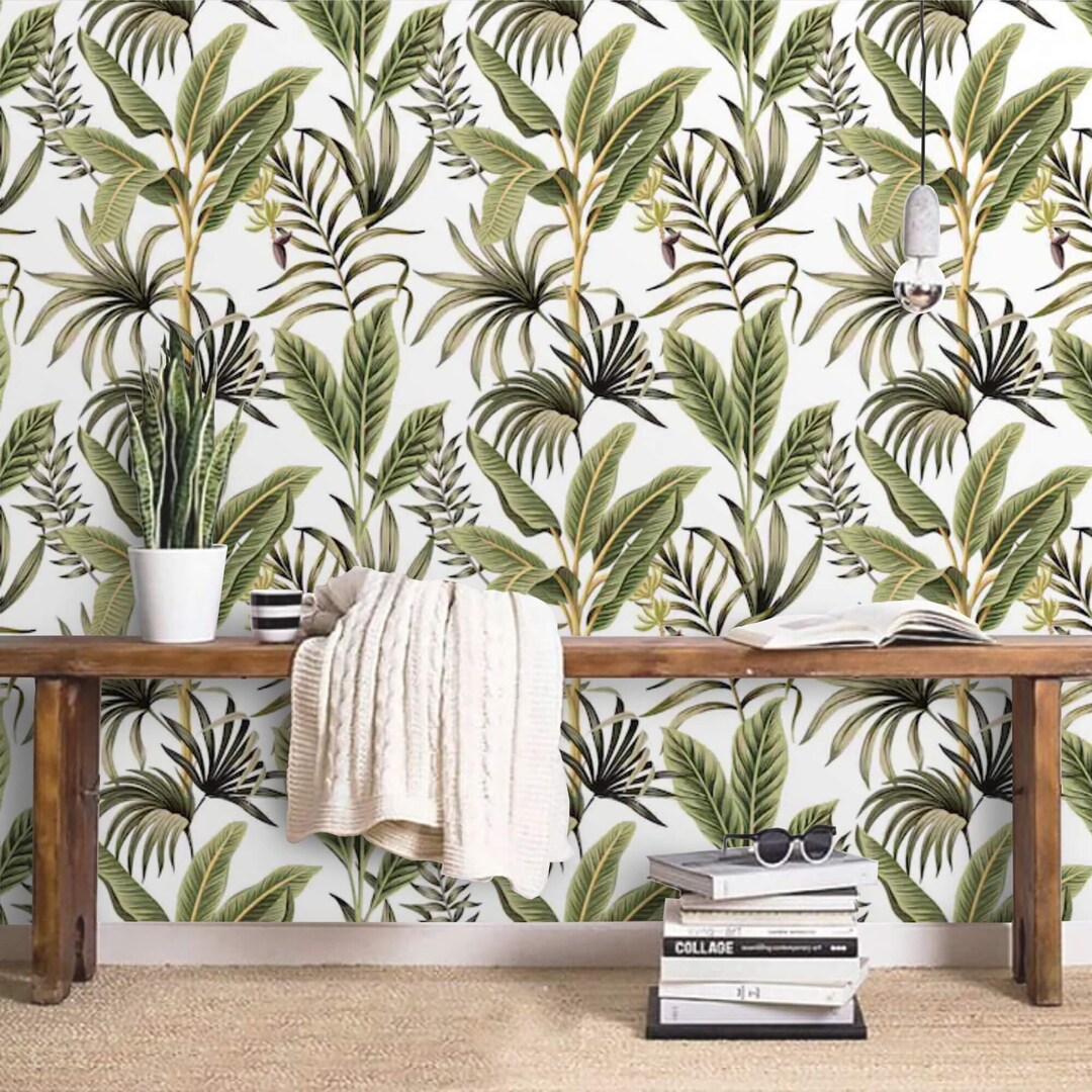 Tropical Wallpaper Palm Leaves Peel and Stick Removable or Traditional ...