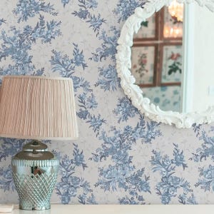 Vintage blue floral wallpaper – Elegant victorian botanical design