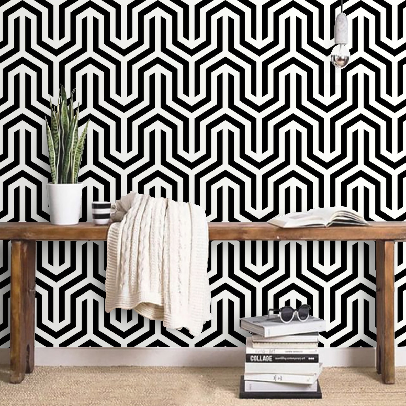 Art Deco Wallpaper Black White Geometric Peel and stick | Etsy