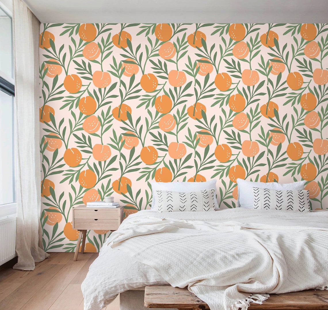 Peel and stick Wallpaper Orange Removable Self Adhesive Wall | Etsy