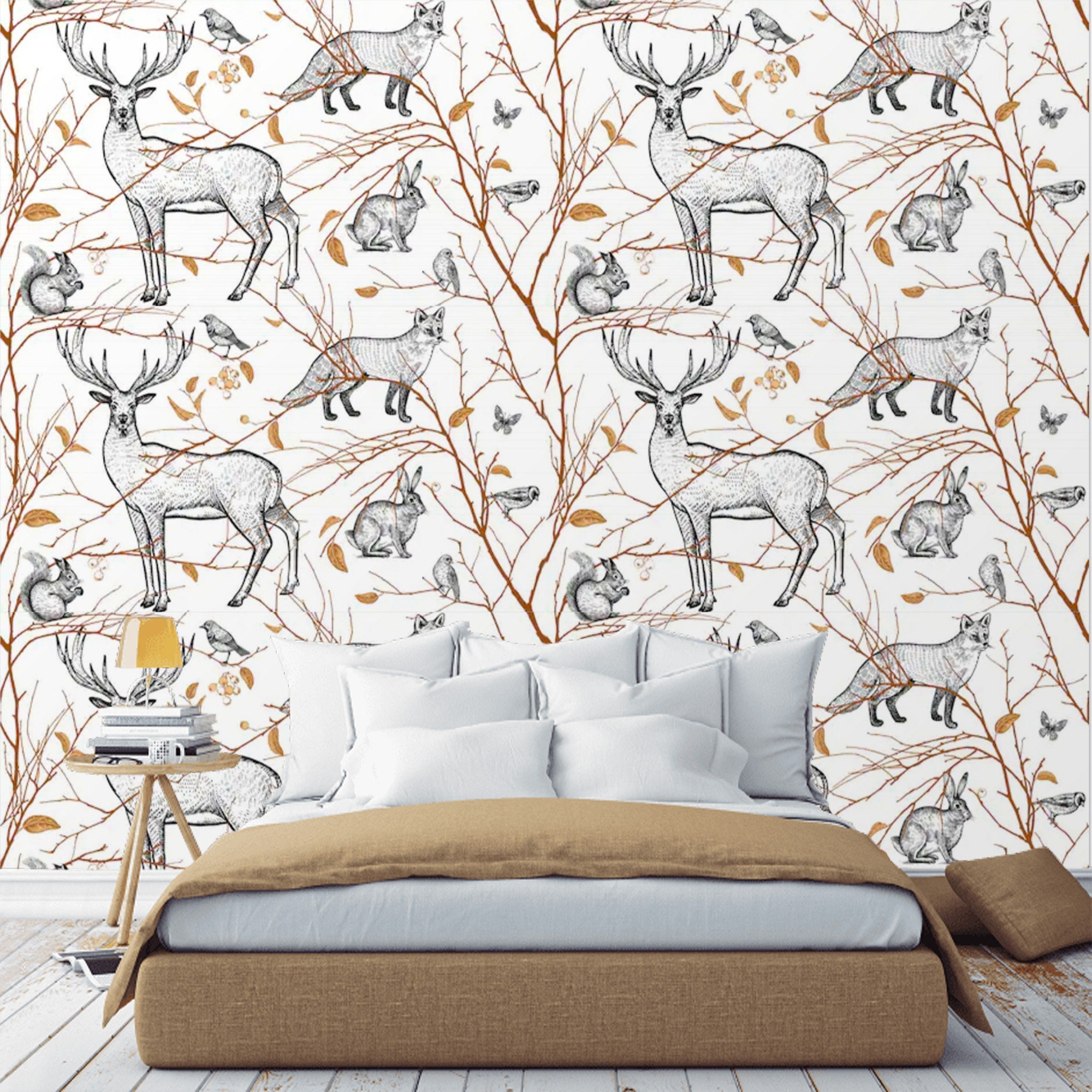 Wallpaper Forest Animals Peel and Stick Vintage Wall paper Etsy