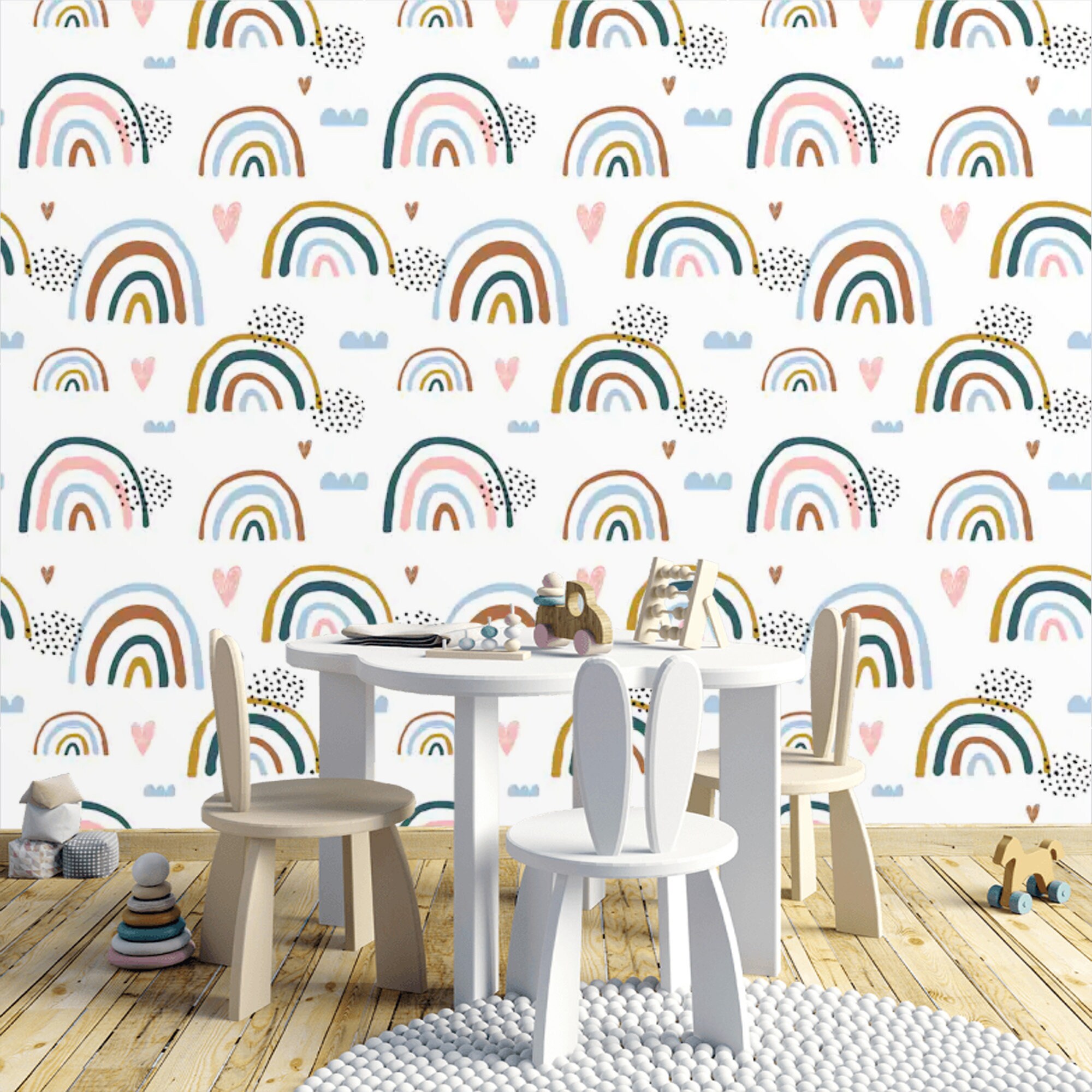 Peel and Stick Wallpaper Kids Rainbow Baby Nursery Wallpaper | Etsy