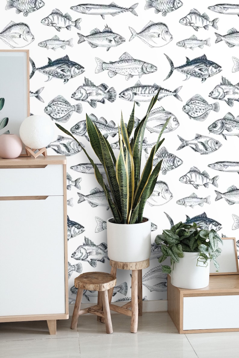 Peel and Stick Nautical Wallpaper Self Adhesive Wallpaper Fish | Etsy