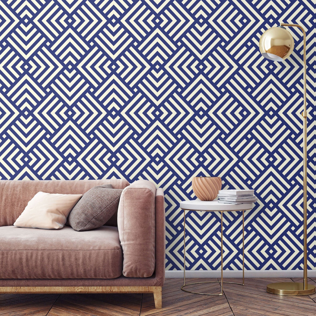 Geometric Blue Wallpaper Peel and Stick Modern Wall Paper Removable or ...