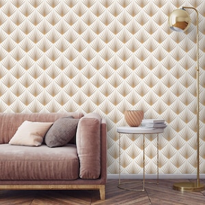 Ventagli di carta da parati Art Déco bianco oro non metallizzato Stacca e attacca carta da parati rimovibile o tradizionale