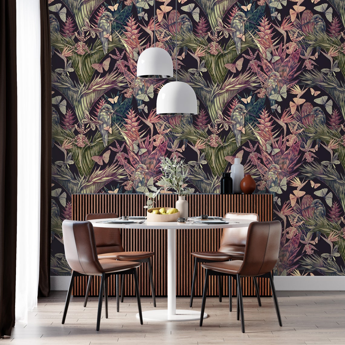 Tropical Floral Wallpaper Hummingbirds Butterflies Wall Paper | Etsy