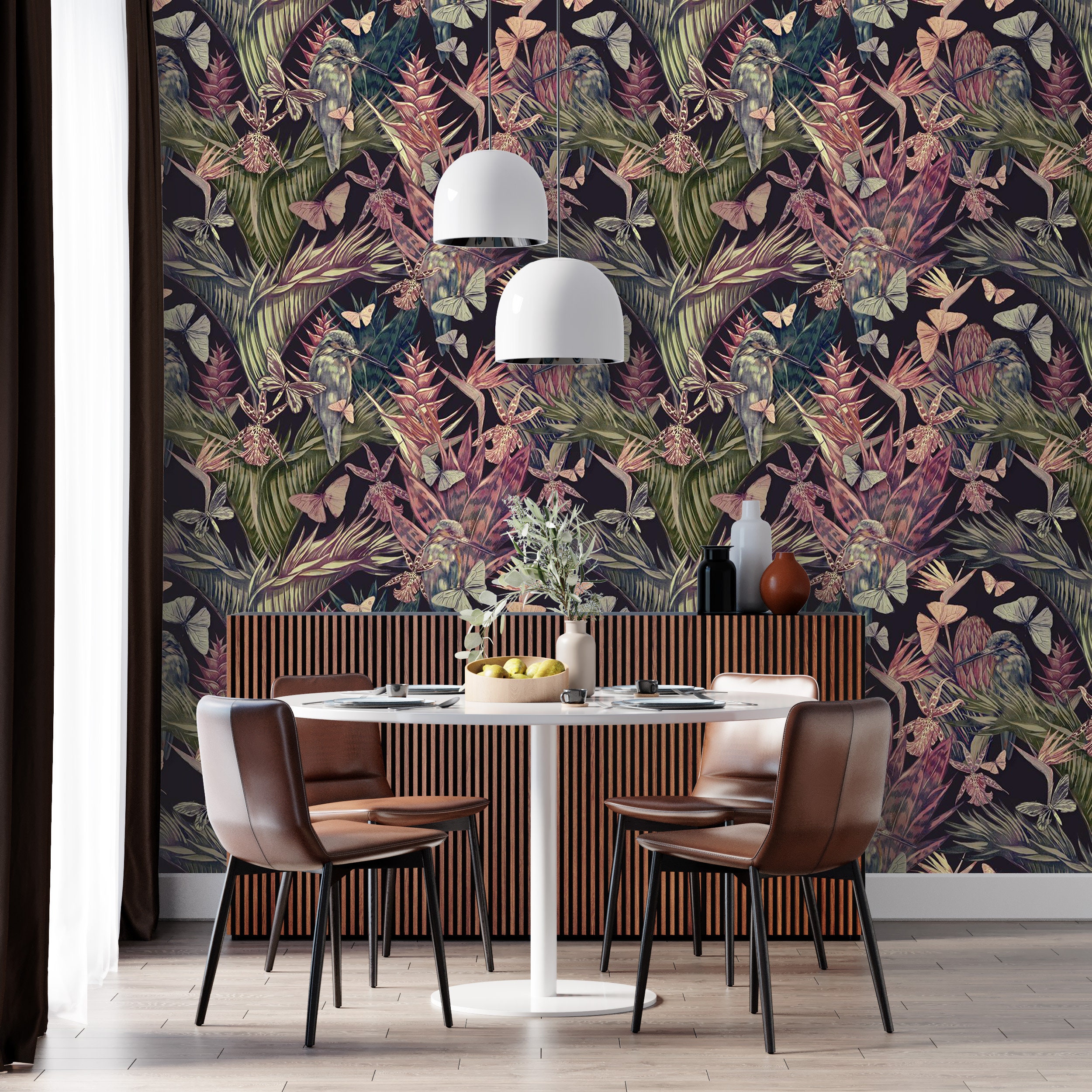 Tropical Floral Wallpaper Hummingbirds Butterflies Wall Paper | Etsy