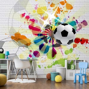 Football soccer ball wallpaper Sport Kids Game Room 3D Mural Boy Decor Nursery