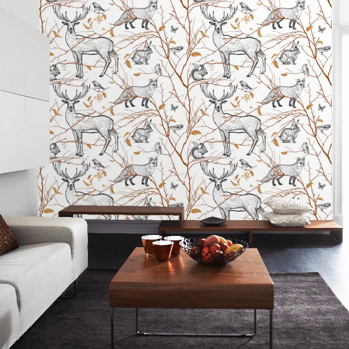 Wallpaper Forest Animals Peel and Stick Vintage Wall paper Etsy