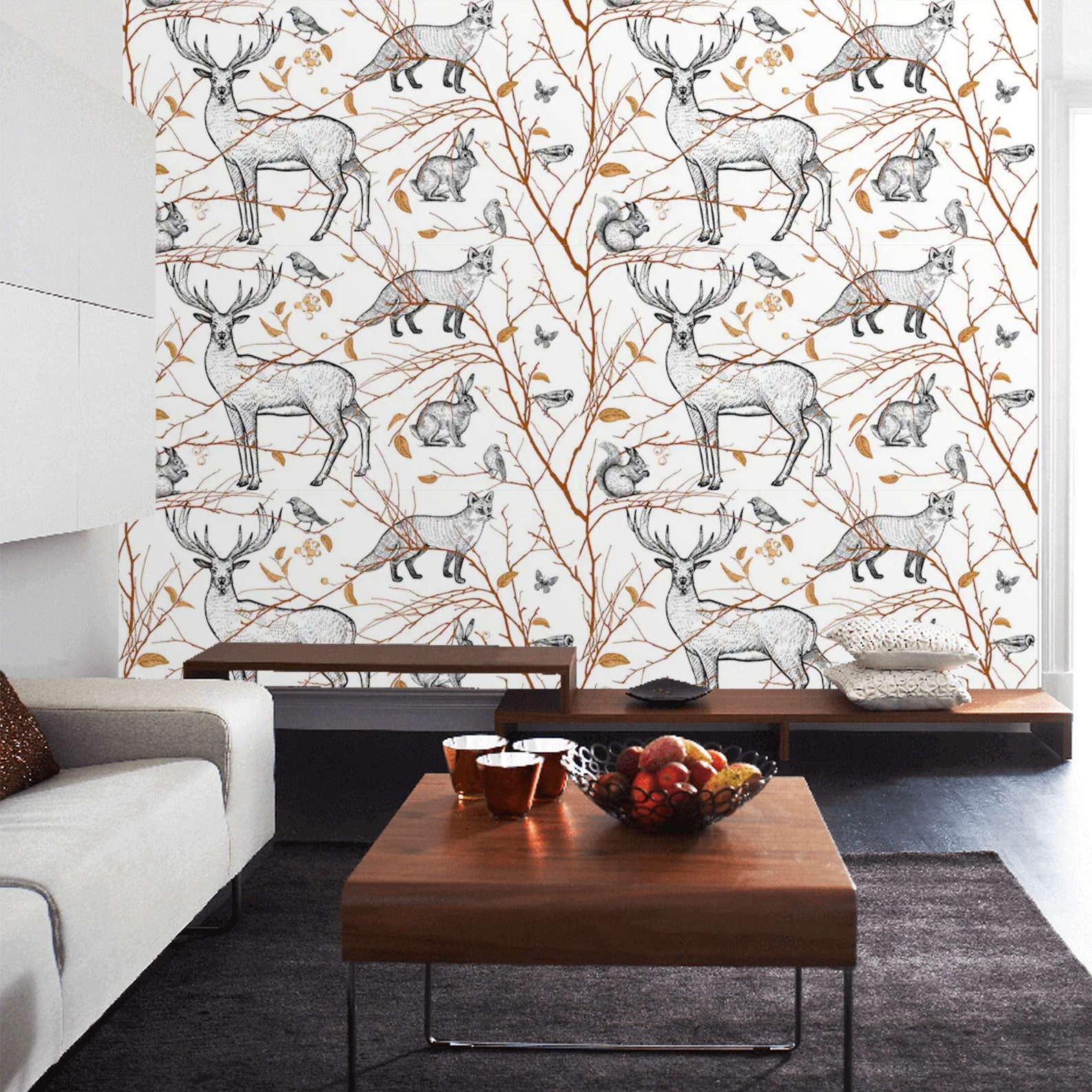 Wallpaper Forest Animals Peel and Stick Vintage Wall paper | Etsy