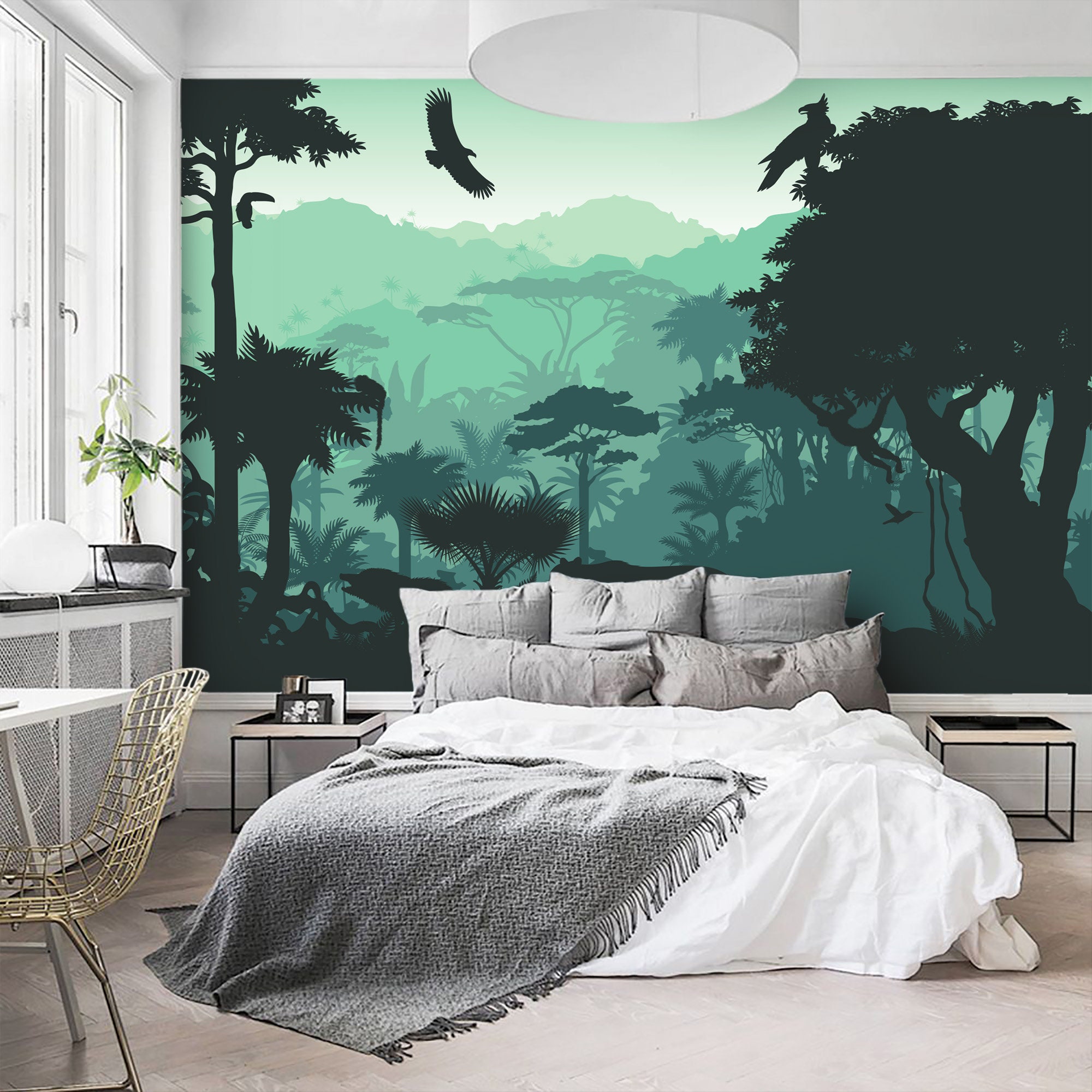 Rainforest Wallpaper Mural Kids Room Removable Jungle Wall Etsy