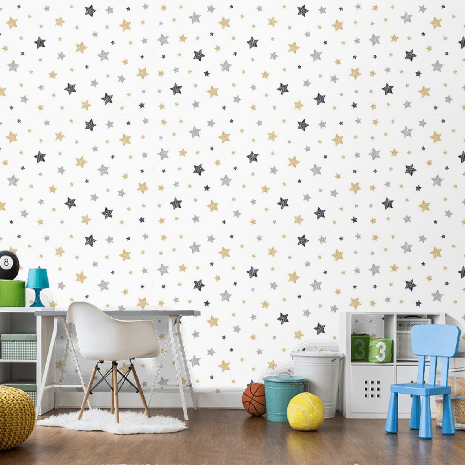 Nursery Wallpaper Stars Neutral Wall Paper Peel and stick | Etsy