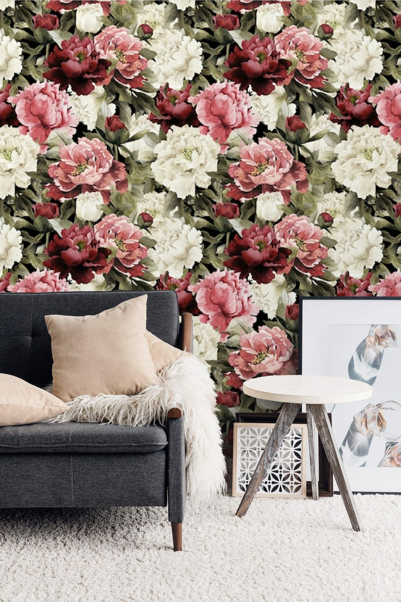 Floral Wallpaper Large Flowers Peel and Stick Wallpaper Mural Etsy
